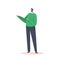 Single Male Character Wear Green Winter Sweater and Black Pants Isolated on White Background. Positive Fashioned Man