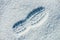 Single manâ€™s footprint on the fresh fluffy snow