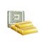 Single money stack folded with golden bars isolated