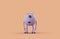 Single monochrome pruple color monster toy in single color yellow, orange background, 3d Rendering