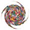 Single mottled, multi-color and colorful spiral, swirl, twirl element. Twisted cyclic, circular and radial, radiating whorl,