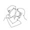 Single one line drawing of couple in kissing moment. Woman kiss vector illustration. Couple kissing one line drawing