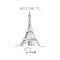 Single one line drawing of Eiffel Tower landmark wall decor poster. Iconic place in Paris, France. Tourism and travel greeting