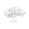 Single one line drawing of exotic and beauty marula tree. Decorative sclerocarya birrea for greeting post card. World tourism and