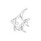 Single one line drawing of funny freshwater anglefish for company logo identity. Cute pterophyllum fish mascot concept for aquatic