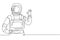 Single one line drawing of male astronauts with gesture okay wearing spacesuits to explore outer space in search mysteries of