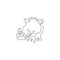 Single one line drawing of ruthless common warthog head for company logo identity. Grassland Africa pig mascot concept for