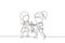 Single one line drawing two little girls fighting over a princess doll. Conflict between children. Kids sibling fighting in