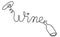 Single outline drawing word wine with bottle and corkscrew doodle