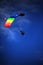 Single parachute jumper against blue sky background