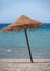 Single parasol on an empty beach. Torrox Costa, Spain.