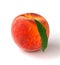 Single peach with leaves on a white background