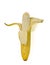 Single peeled banana against a white background