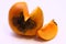 Single Persimmon Fruit (Diospyros kaki) chopped