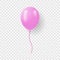 Single Pink Balloon with Ribbon on Transparent Background. Round Air Ball with String. Pink Realistic Ballon for Party