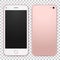 Single pink mobile template with blank screen on white background, detailed front and back side.