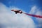 Single RAF Red Arrow with red smoke trail, Newcastle, Northern Ireland