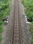 Single railway track top view, India