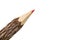 Single raw, unprocessed red wooden pencil, isolated on white background, top view