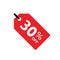 Single red 30% thirty percent sale price tag icon, simple round shopping sale label flat designsi