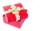 Single red gift box with glod ribbon.