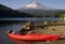 Single Red Kayak on Shore Trillium Lake Mount Hood Oregon