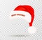 Single red Santa Claus hat with white pompon on transparent background. Vector illustration