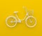 Single retro bicycle painted in monochrome white. Isolated on yellow background. Abstract concept. 3D render.