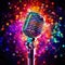 Single retro microphone against colourful background with Glitter