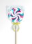Single round striped lollipop packed in transparent cellophane bag or pack with a decorative yellow ribbon. Realistic 3D