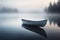 A single rowboat on a calm lake, beautiful landscape