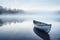 A single rowboat on a calm lake, beautiful landscape