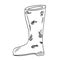 Single Rubber doodle outline gardening boots. Vector doodle clipart. Isolated on a white background. For design, cards, invitation