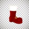 A single Santa Claus Christmas red high boots Realistic vector illustration icon isolated on transparent background
