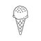 Single scoop ice cream with sprinkles on sugar cone line art outline cartoon illustration.