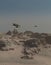 Single Seater Star Fighter Spaceships Flying Over a Desert Landscape