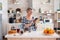 Single senior woman surfing on phone in kitchen during breakfast.