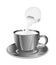 Single serve cup for dairy creamer. Black glass coffee cup and s