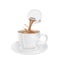 Single serve cup for dairy creamer. Glass coffee cup and saucer