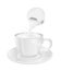 Single serve cup for dairy creamer. Glass coffee cup and saucer