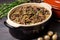 single serving of beef stroganoff in a mini casserole dish