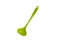 Single silicone green small plastic ladle close up shot isolated on pure white