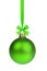 Single simple green christmas ball hanging on ribbon