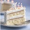 a single slice of white birthday cake, Food, - 1