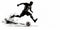 Single soccer player in action with soccer ball on white background. Generative Ai