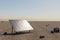 single solar panel standing in desert environment renewable unlimited green energy concept 3D Illustration