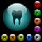 Single tooth icons in color illuminated glass buttons