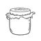 Single transparent jar with a fabric cover on an elastic band in doodle style on a white background.