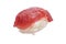 Single tuna nigiri sushi isolated over white background