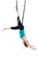 Single upside down woman doing aerial yogawith a hammock